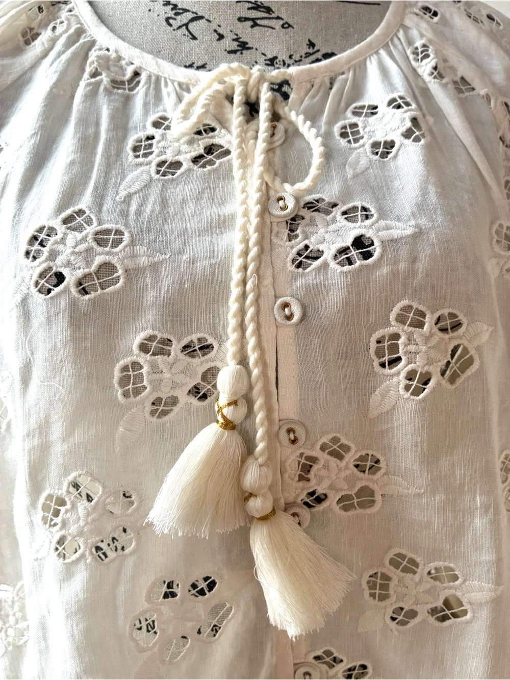NWT Spell Organic Cotton Love Note Broderie Blouse in Star White size Large - Picture 7 of 14